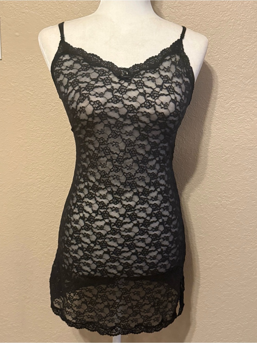 Victoria’s Secret floral lace mini slip black dress